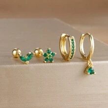 4 Stücke Ohrstecker Set mit Kubikzirkonia Sternblättern für Frauen, 18 Karat vergoldeter Edelstahl und Kupfer Ohrreifen Knorpel Schmuck