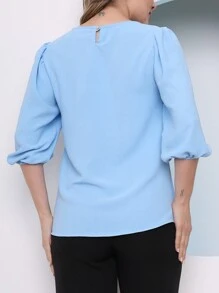 Women's Blouse With 3/4 Sleeves In Plain Dune Fabric - 淺藍色 - 查看 3