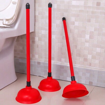 Red Long Handle Toilet Suction Rubber Plunger Pipe Dredging Tool Toilet Sewer Floor Drain Suction Puller Strong Dredging Tool Bathroom Cleaning Accessories Household And Commercial Applicable Multi-Function Toilet Suction Anti-Clogging Cleaner