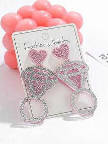 1 Par de Pendientes de Novia con Forma de Corazón y Rhinestone, Pendientes Elegantes de Racimo de Acrílico de Alto Brillo Adecuados para Uso Diario de Mujeres - Multicolor - Ver 2