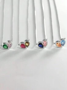 1pc Customizable Dual Color Diamond Exquisite Heart-Shaped Fashion Versatile Personalized Birthstone Necklace Customizable Name Simple Daily Style, Products Include Gift Boxes, Valentine's Day Gifts, Birthday Gifts, Mother's Day Gifts, Daily Gifts