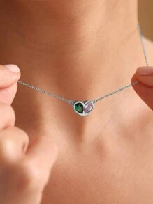 1pc Customizable Dual Color Diamond Exquisite Heart-Shaped Fashion Versatile Personalized Birthstone Necklace Customizable Name Simple Daily Style, Products Include Gift Boxes, Valentine's Day Gifts, Birthday Gifts, Mother's Day Gifts, Daily Gifts