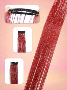 6Pcs Hair Tinsel Clip In 20Inch Tinsel Hair Extensions Clip In Hair Tinsel Kit Heat Resistant Shiny Sparkle Glitter Hair Extensions For Women Girls Kids Red Fairy Hair Accessories For Halloween Party Use