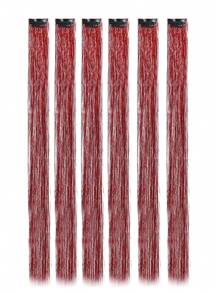 6Pcs Hair Tinsel Clip In 20Inch Tinsel Hair Extensions Clip In Hair Tinsel Kit Heat Resistant Shiny Sparkle Glitter Hair Extensions For Women Girls Kids Red Fairy Hair Accessories For Halloween Party Use