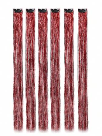 6pcs Shiny Hair Clips, 20 Inch Heat Resistant Glitter Hair Extensions, Suitable For Women, Girls, Redhead Fairy Hair Accessories, Applicable For Halloween Party