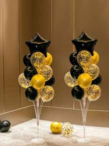 1 set de 16 globos negros y dorados para decoración de fiesta de cumpleaños, boda, reunión, sin soportes - Negro - Ver 1