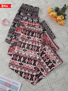 3pcs Plus Size Women Pajama Pants, Casual Drawstring Pants With Bohemian Elephant Print, Stretchy Knit Fabric, Comfortable For Lounging Or Outerwear, Vacation
