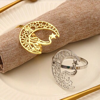 1pc Ramadan Decor Hollow Moon & Star Napkin Ring, Tabletop Decoration
