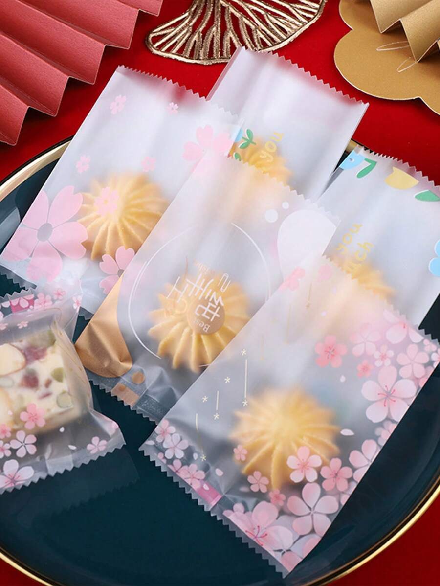 100 件装雪糕包装袋，可爱牛皮纸饼干袋，用于包装麦芽糖、蔓越莓饼干、自封盲袋