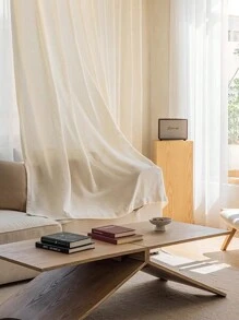 1pc Japanese Style Linen Sheer Curtain, Nordic Warm Retro French Medieval High-End Thermal Insulation Shading Breathable Curtain, Suitable For Bedroom, Living Room, Dining Room, Kitchen Partition - Beige - View 7
