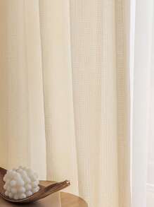 1pc Japanese Style Linen Sheer Curtain, Nordic Warm Retro French Medieval High-End Thermal Insulation Shading Breathable Curtain, Suitable For Bedroom, Living Room, Dining Room, Kitchen Partition - Beige - View 4