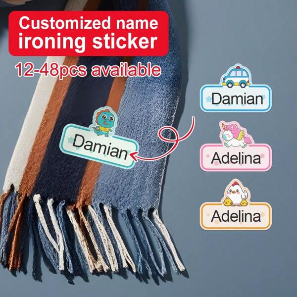 Etiquetas de Nomes Personalizadas à Prova D'água para Passar a Ferro para Roupas e Acessórios - Adesivos de Tecido para Viagem, Acampamentos e Uso Doméstico. Crie uma Solução Única e Prática para Organizar Seus Pertences com Essas Etiquetas de Nome Personalizadas. Projetadas para Durabilidade, Elas São à Prova D'Água e Perfeitas para Uso Diário ou Aventuras ao Ar Livre.