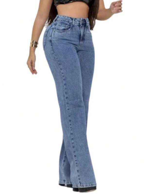calça pantalona\wide leg cor lavagem média tecido grosso 100% algodão.