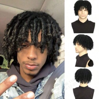 6 英寸短辫子发髻假发男士合成辫子头发自然黑色假发假发短辫子发髻适合头发稀疏的男士