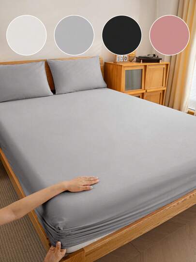 1pc Solid Color Bed Sheets, Bedding, Fitted Sheet, Mattress Cover, Soft And Comfortable Bed Cover, Skin-Friendly Mattress Cover, Mattress Protector, For Home, For All Seasons, Dustproof Non-Slip, Dustproof Bedspread, Made Of Soft And Breathable Fabric, For Twin, Full, King, Queen Size, Machine Washable, Ideal Easter Gift, For Independence Day Gift, Perfect Holiday Gift,