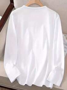 Ladies Long Sleeve Loose Crew Neck Top, Elegant Solid Color Polyester Knit T-Shirt, Autumn And Winter Fashion, Love Design Suitable For Women