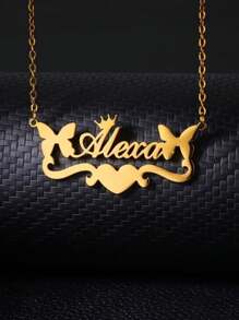 1pc Gold Silver Stylish Niche Simple Custom Cute Butterfly Name Necklace Stainless Steel Name Jewelry Necklace, Personalized Stainless Steel Laser Cut Name Necklace Unique Ideal Gifts For Her Girlfriend, Mom, Family, Friends, Daughter, Her, Grandparents For Anniversaries, For Birthdays, For Daily Wear, For Prom, For Mother's Day, For Valentine's Day, For Graduation, For Weddings Valentines - Multicolor - View 4