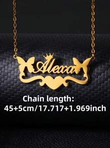 1pc Gold Silver Stylish Niche Simple Custom Cute Butterfly Name Necklace Stainless Steel Name Jewelry Necklace, Personalized Stainless Steel Laser Cut Name Necklace Unique Ideal Gifts For Her Girlfriend, Mom, Family, Friends, Daughter, Her, Grandparents For Anniversaries, For Birthdays, For Daily Wear, For Prom, For Mother's Day, For Valentine's Day, For Graduation, For Weddings Valentines - Multicolor - View 2