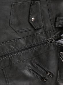 Casual Multi-Pocket Men's PU Leather Jacket, Vintage Motorcycle Leather Jacket With Detachable Hood, Suitable For Autumn/Winter
