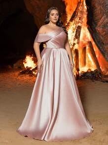 Faeriesty Curve Plus Elegant Satin One-Shoulder Maxi Dress With Dramatic High-Slit | Luxury Evening Look For Gala Events, Luxury Brand Shows Or Bridal Shower Dress