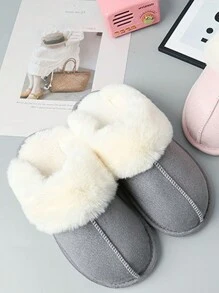 Fuzzy Warm Comfy Slipper Slip-On Fluffy Fashion Winter Bedroom House Shoes For Valentine's Day Gift For Girlfriend - Xám - Xem 5