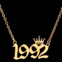 1pc Simple Stainless Steel Letter Necklace 1980-2023 Birthday Year - Gold - View 24