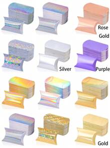 1 件/10 件迷你纸板盒金色银色玫瑰金紫砂枕形礼品盒，婚礼、节日和生日派对装饰包装盒，新年情人节礼品盒