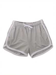 Men Summer Athletic Outfits, Color Splicing Drawstring Elastic-Waist Sports Running Shorts For Boys - 灰色 - 查看 1