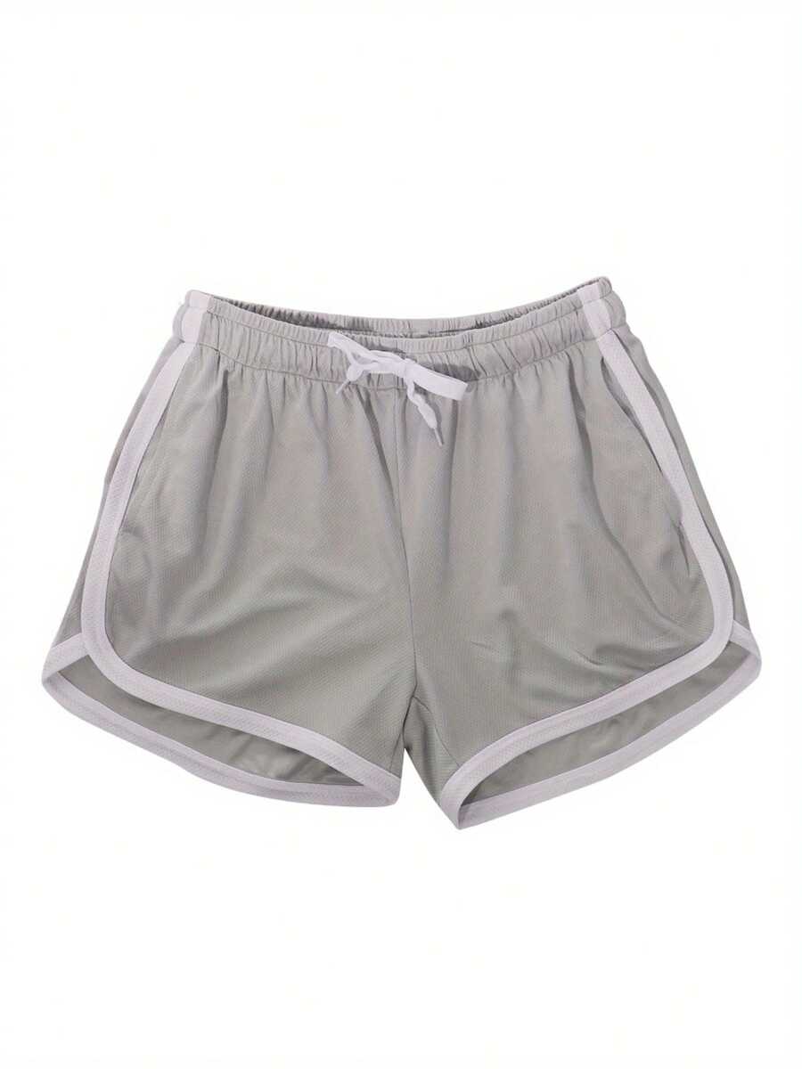Men Summer Athletic Outfits, Color Splicing Drawstring Elastic-Waist Sports Running Shorts For Boys - 灰色 - 查看 1