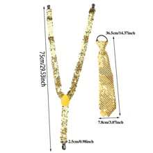 1 套男士女士闪亮亮片领结和吊带套装，纯色亮片后领带套装，派对表演吊带套装，非常适合节日、聚会和正式活动，是晚宴、聚会和情人节的完美礼物