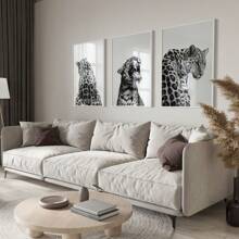 Set di 3 cartellone d'arte senza cornice in bianco e nero con motivi animalier come ghepardi, stampe su tela minimaliste e funky, ideali per decorare camera da letto, soggiorno, appartamento, dorm e altri ambienti moderni