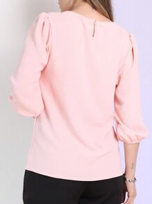 Women's Blouse With 3/4 Sleeves In Plain Dune Fabric - 淺粉色 - 查看 2
