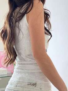 Y2K 夏季女士外出约会蕾丝彩色拼布领腰部蝴蝶结系带背心