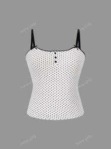 Sunny Girly Summer Women's Graduation Season Y2K Pure Desire Wave Point Bow Lace Patchwork Collar Button Design Slim Vest Brandy Top