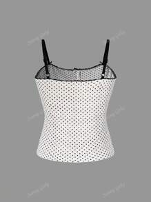 Sunny Girly Summer Women's Graduation Season Y2K Pure Desire Wave Point Bow Lace Patchwork Collar Button Design Slim Vest Brandy Top