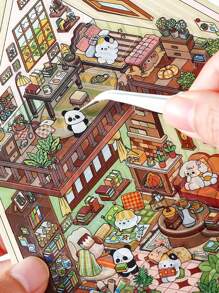 3pcs Cute Mini House 2.5D Landscape Sticker, "My Little House" Series DIY Scene Decoration Sticker,School Supplies,Back To School