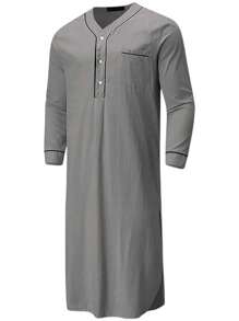 Men Nightgown Solid Color Loose Saudi Arab Long Sleeves Nightshirt ...