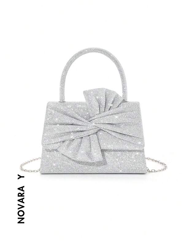 Mini Glitter Bow Decor Handbag, Elegant Party Clutch Purse For Wedding, Prom, Fashionable Bow Purse For Women, Cute Bow Bag For Women
