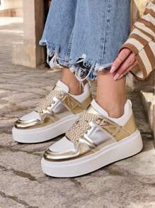 Royalfashion Women's Platform Sports Sneakers Gevigos - Gold - View 2