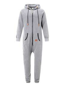 Men Winter Hooded Jumpsuits With Pockets Full Zipper Up Sweatsuit - Light Grey - View 4