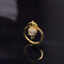 1 pezzo Elegante anello regolabile aperto con campana in rame e zirconia, misura unica adatta a tutti