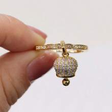 1 pezzo Elegante anello regolabile aperto con campana in rame e zirconia, misura unica adatta a tutti