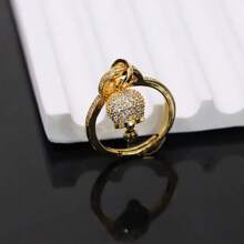 1 pezzo Elegante anello regolabile aperto con campana in rame e zirconia, misura unica adatta a tutti