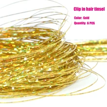 Bộ 6 kẹp tóc lấp lánh, dài 23,6 inch, phụ kiện tóc đính kim sa, chịu nhiệt, dành cho nữ (Màu vàng) - Vàng - Xem 4