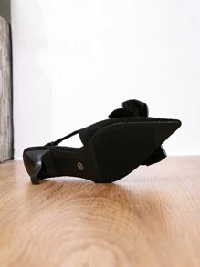Fashion Bow Black Velvet Backless Pointed Toe High Heel Mules For Women