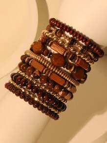 12 件/套波西米亚风格棕色串珠手链套装，适合女士度假、海滩和日常佩戴 - S-391長方形木 - 查看 13