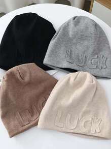 1pc Women's Casual 'LUCK' Lettering Knitted Beanie Cap, Fashionable And Versatile Wide Loose Fit Hat - Multicolor - View 8