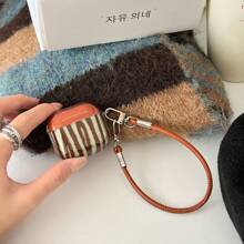 Funda retro marrón con rayas onduladas para auriculares de 4ta generación, funda protectora compatible con auriculares inalámbricos de 3ra generación, 2da generación con pendiente semi-transparente de nueva versión, carcasa anti-caída para auriculares Pro 2