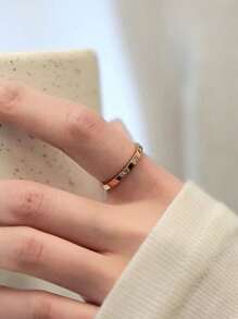 1 pieza Anillo con forma de corazón de acero inoxidable en color oro rosa/plateado con 3 piedras cúbicas de circonia, regalo de joyería para parejas/bodas