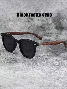 Men's Premium Retro Square Frame Fashion Glasses With Thick Faux Wood-Grain Temples, Stylish & Versatile Fashion Glasses For Party, Daily Wear, Travel & Holiday